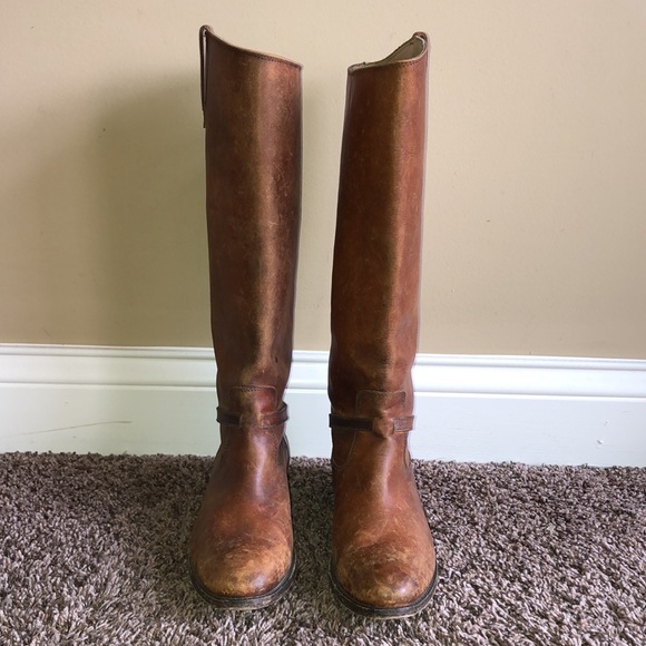 Frye Lindsay Plate Tall Boots: Cognac Brown Distressed, Size 8.5. - Picture 6 of 16
